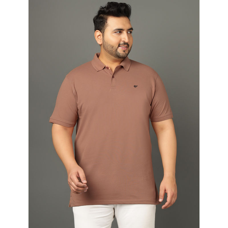Club York Men Brown Solid Plus Size Polo T-Shirt (3XL)