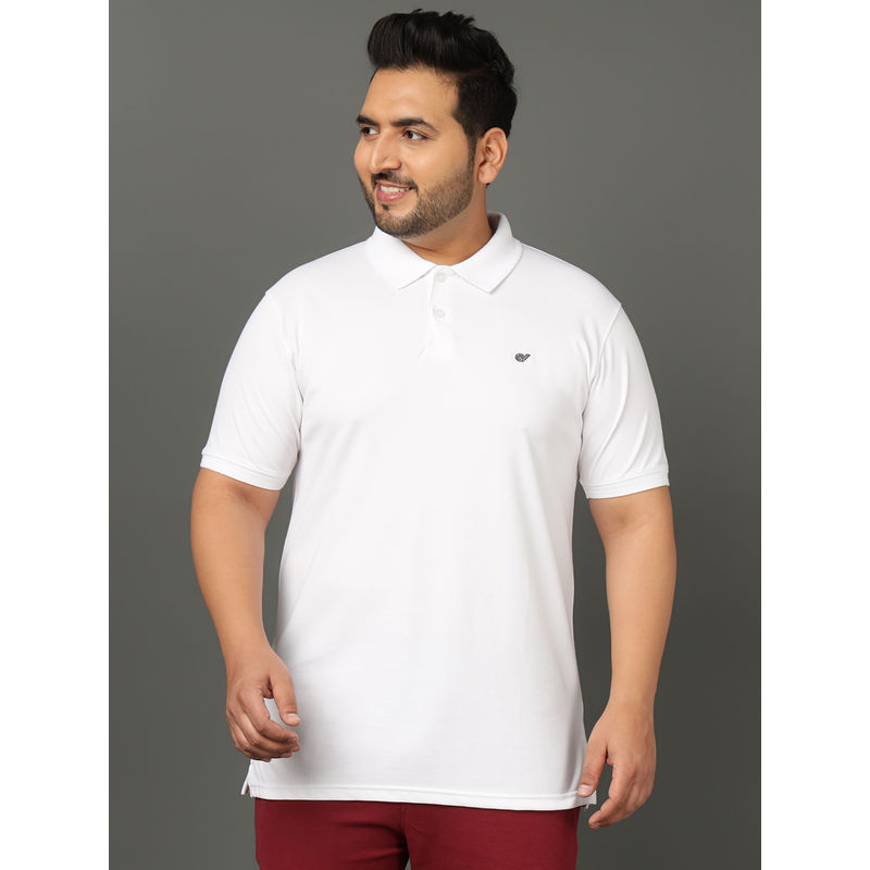 Club York Men White Solid Plus Size Polo T-Shirt (4XL)