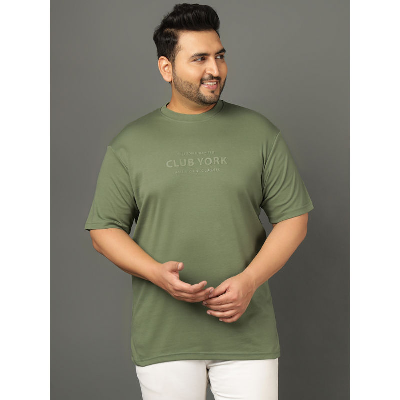 Club York Men Olive Crew Neck Plus Size T-Shirt (4XL)