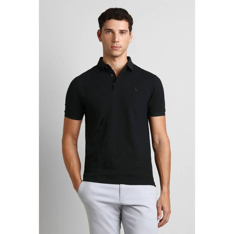 Simon Carter Black Cotton Half Sleeves Polo T-Shirt (M)