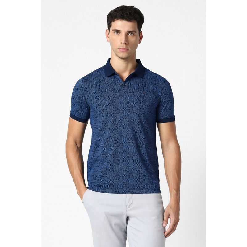 Van Heusen Blue Cotton Half Sleeves Polo T-Shirt (2XL)