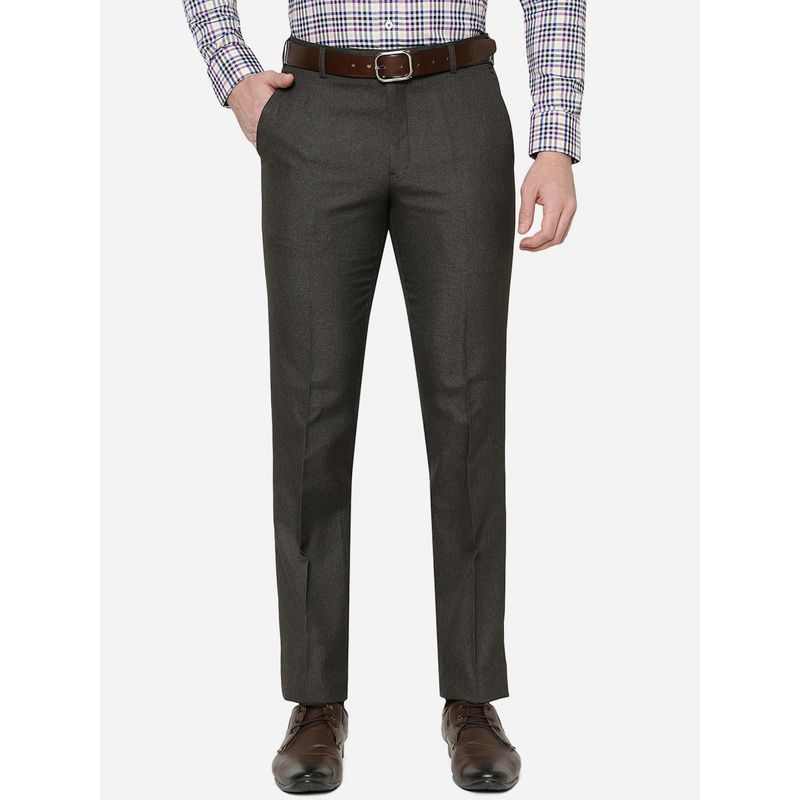 Greenfibre Men Solid Coffee Brown Terry Rayon Slim Fit Formal Trouser (32)