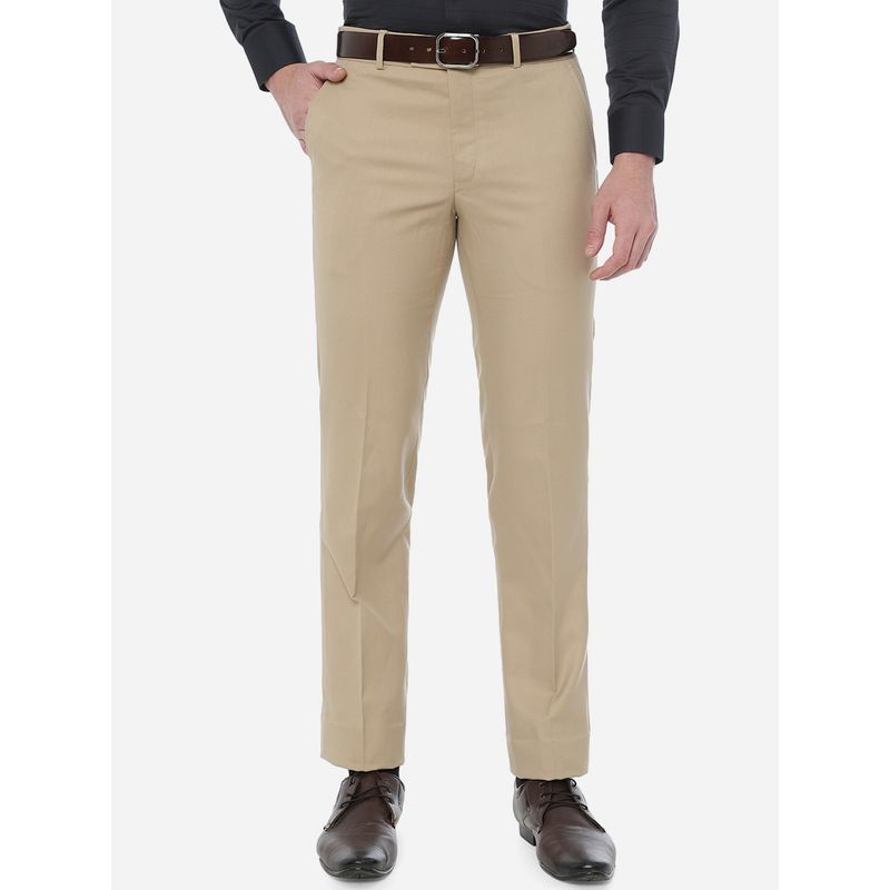 Greenfibre Men Khaki Solid Slim Fit Formal Trouser (32)