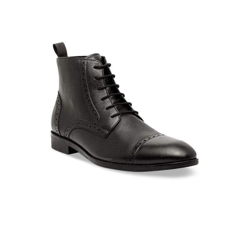 Teakwood Black Textured Mid-Top Boots (Euro 42)