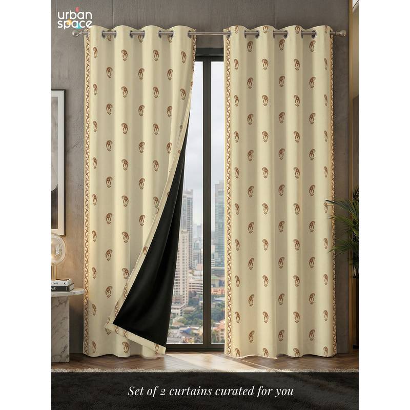 Urban Space 100% Light Blocking Digital Curtain 7Ft, Jaipur Paisley Rust (Pack of 2) (7 Feet)