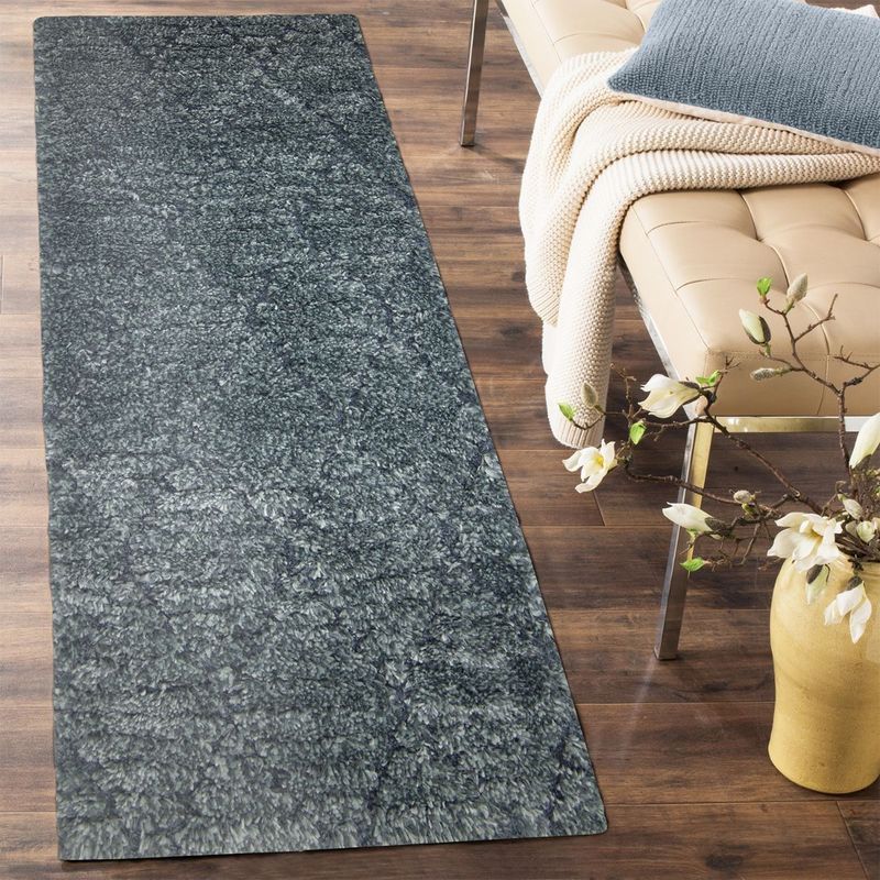 OBSESSIONS Machine Made Anti-Static Geometric Bedside Runner, L Grey & D Grey (2x5 Feet)