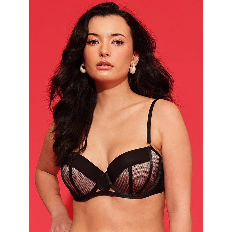 Chelvet Black Demi Cup Black Padded Underwired Bra (32B)