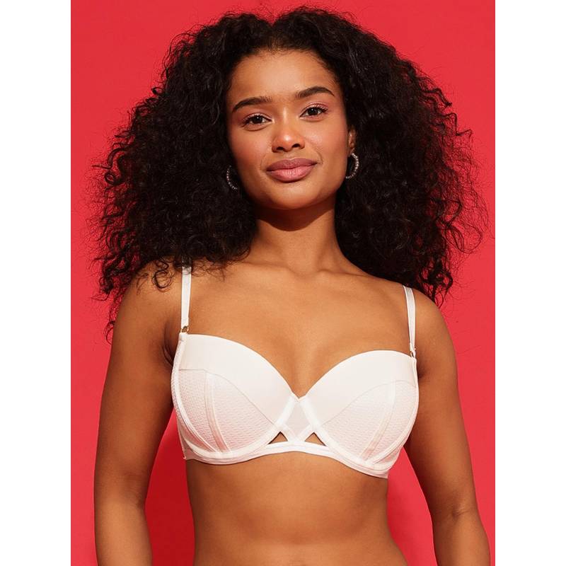 Chelvet White Demi Cup Black Padded Underwired Bra (32B)