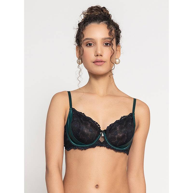 Chelvet Black Non-Padded Underwired Lace Bra (34B)