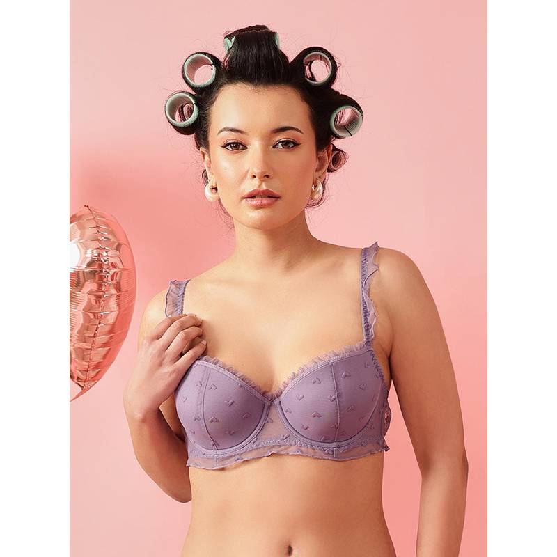 Chelvet Lavender Lightly Padded Underwired Demi Coverage Mesh Bra (36B)