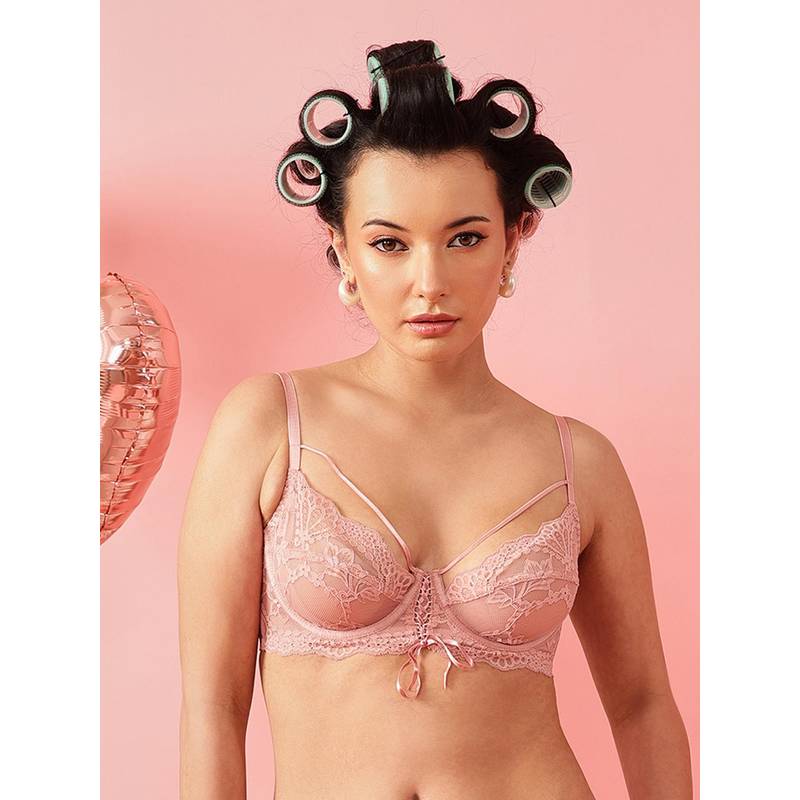 Chelvet Pink Non-Padded Underwired Lace Bra (34B)