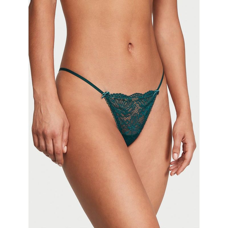 Victoria's Secret Green Lace V-String Thong Panty (L)