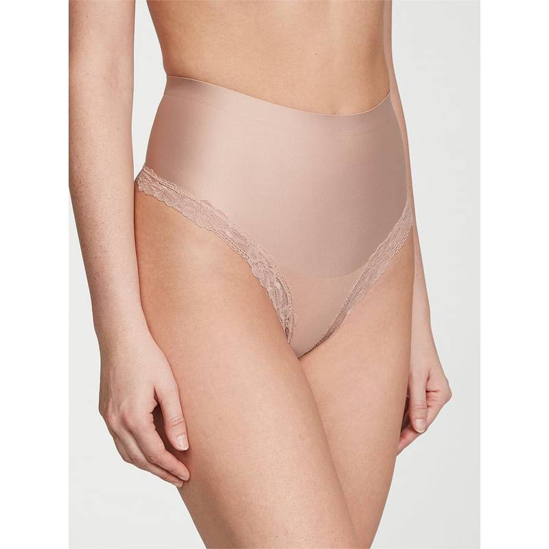Victoria's Secret Body by Victoria Smoothing Shimmer Lace-Trim Thong Panty - Beige (XS)
