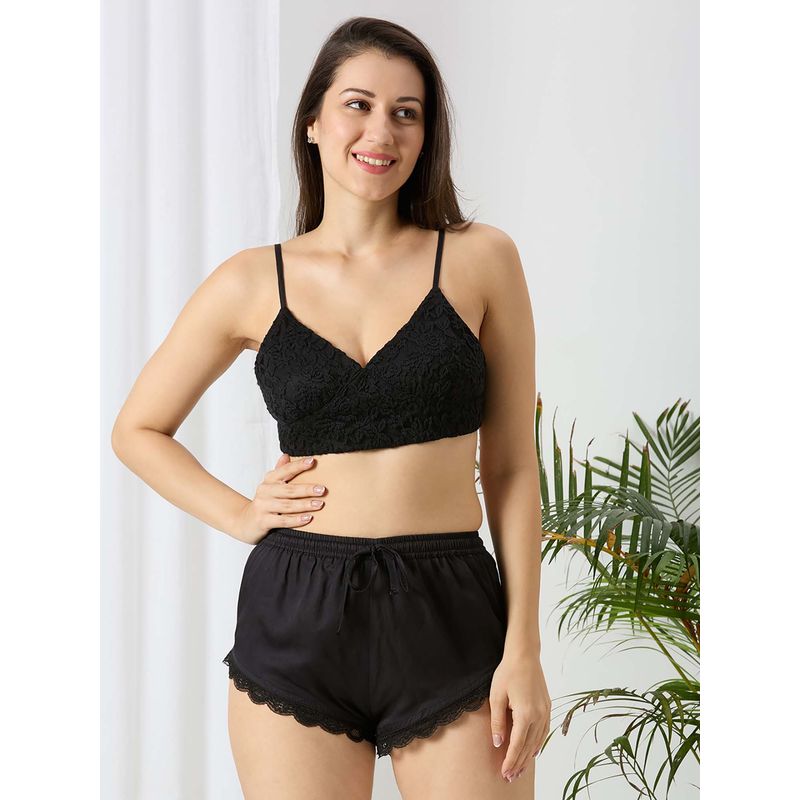Ammarzo Black Self Design Regular Bralette and Shorts (M)
