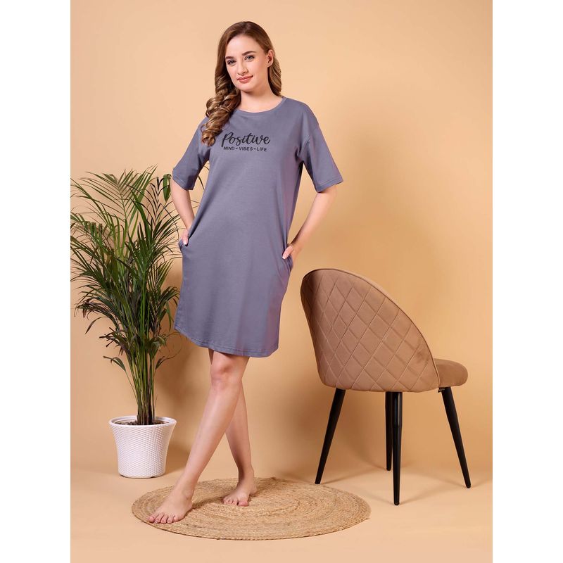 Bedtime Story Purple Printed Comfortable Nightdress (S)