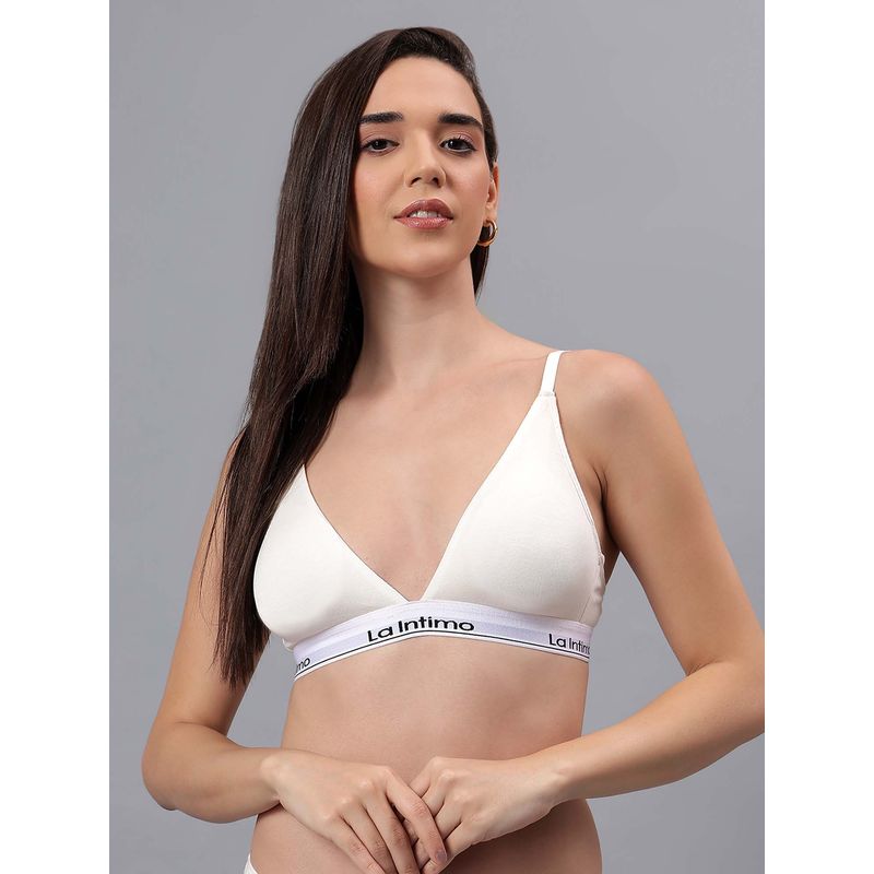 La Intimo Cream Solid Seamless Lightly Padded Bra (2XL)