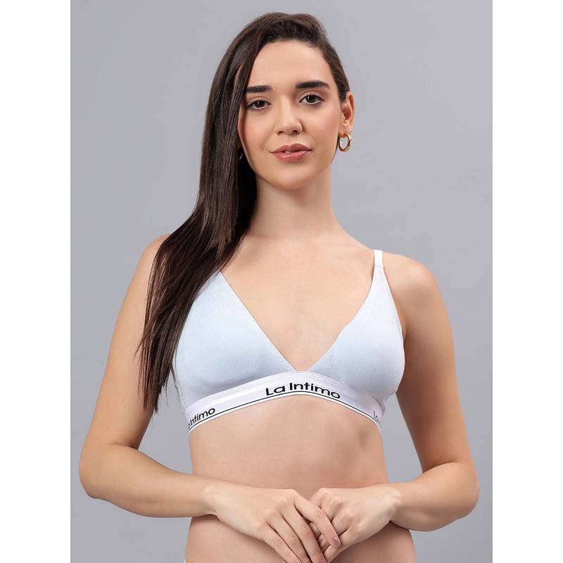 La Intimo Blue Solid Seamless Lightly Padded Bra (2XL)