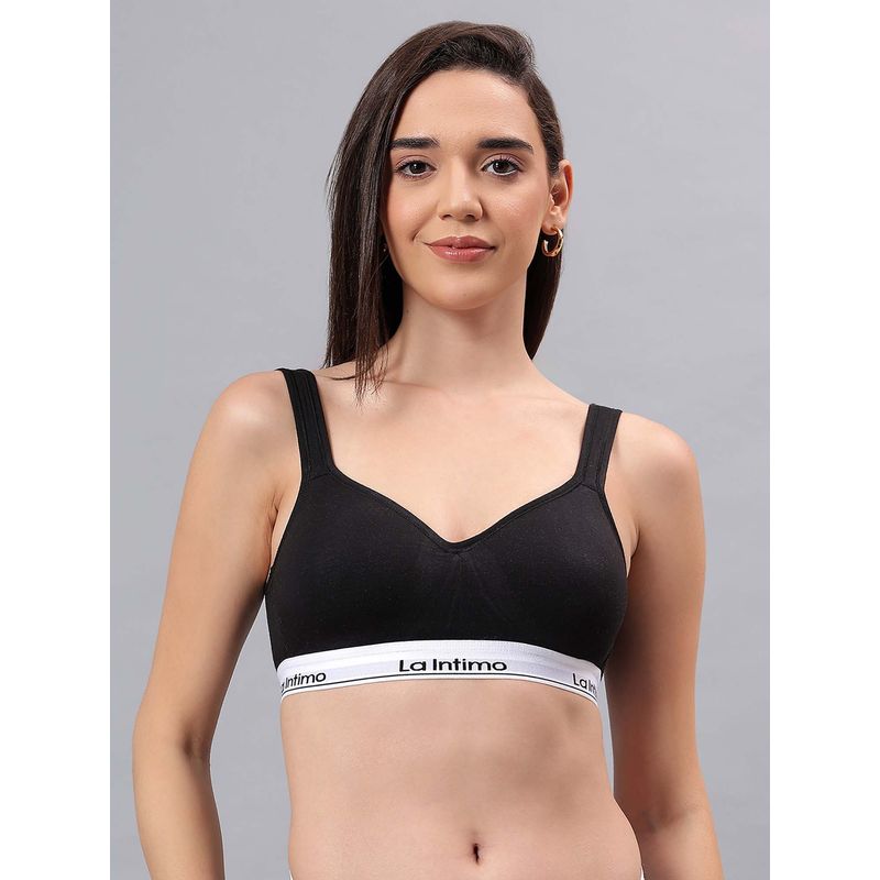 La Intimo Black Solid Seamless Padded Bra (2XL)