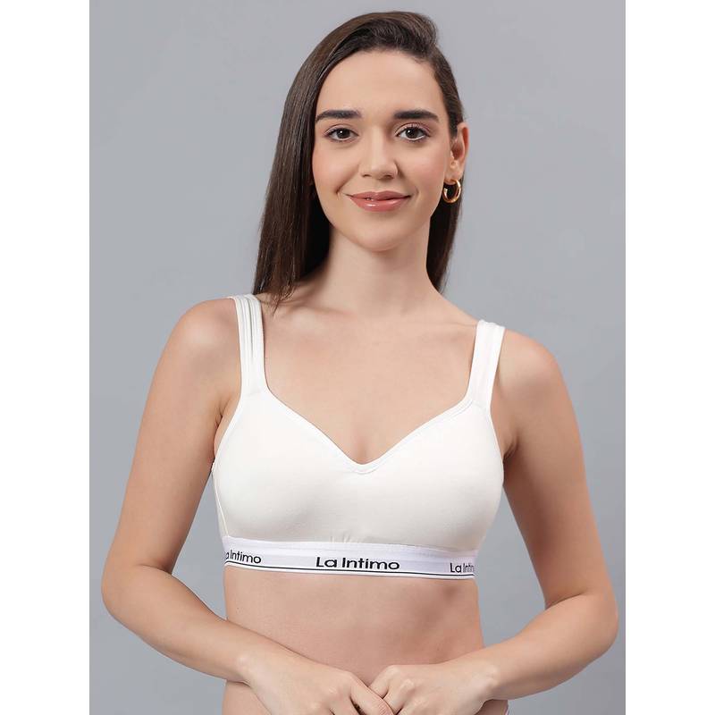 La Intimo Cream Solid Seamless Lightly Padded Bra (2XL)