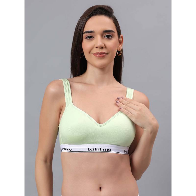 La Intimo Green Solid Seamless Lightly Padded Bra (2XL)