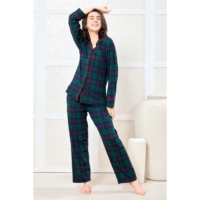PIU Blue Checks Relaxed Shirt and Pyjama (S)