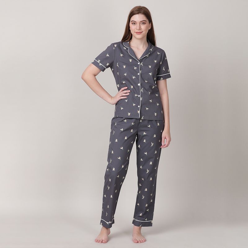 Mackly Womens Nightsuit Pj Set F-O, Grey (2XL)