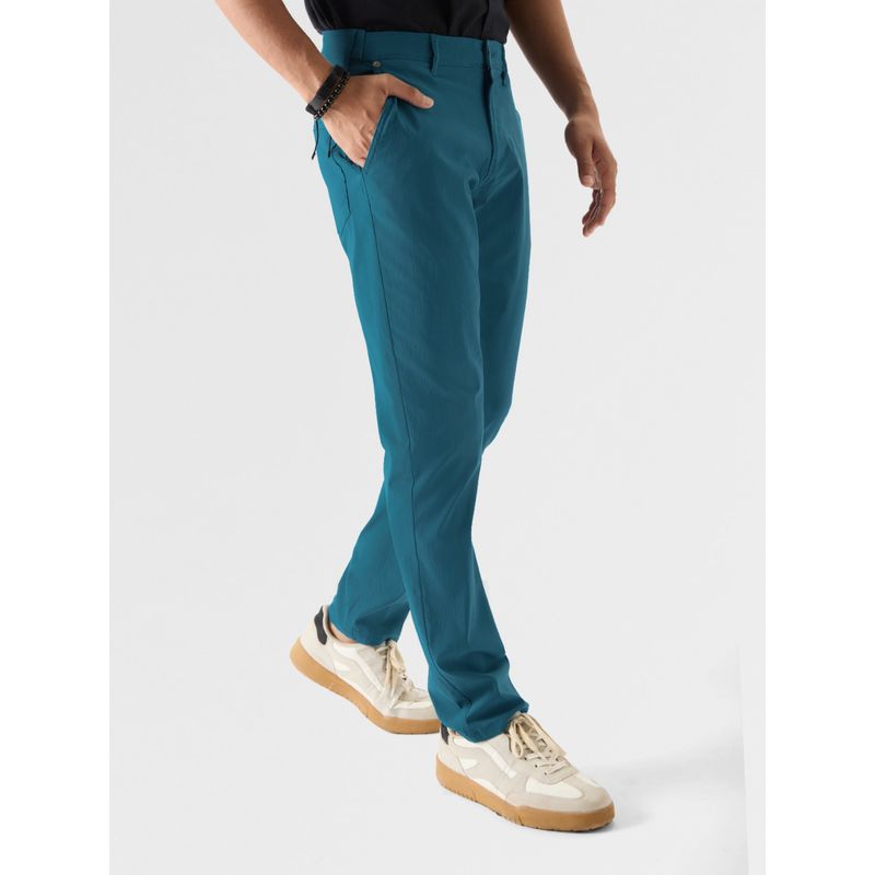 The Souled Store Original Power Stretch Pants Steel Teal Men Pants (L)