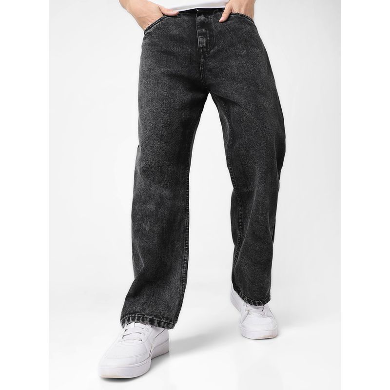 Urbano Fashion Men's Black Loose Baggy Fit Washed Jeans Non-Stretchable (40)