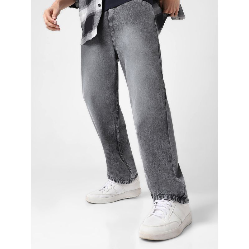 Urbano Fashion Men's Dark Grey Loose Baggy Fit Washed Jeans Non-Stretchable (38)