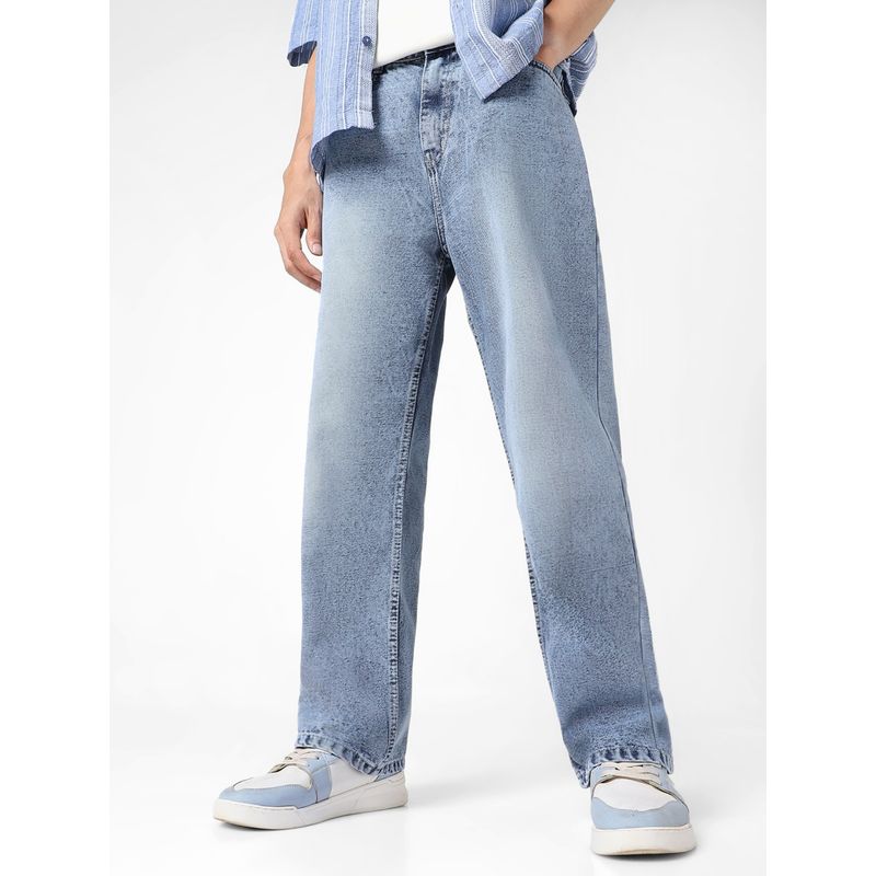 Urbano Fashion Men's Light Blue Loose Baggy Fit Washed Jeans Non-Stretchable (40)