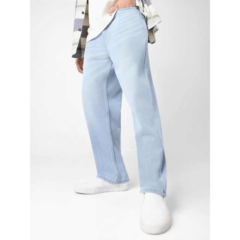Urbano Fashion Men's Ice Blue Loose Baggy Fit Washed Jeans Non-Stretchable (40)