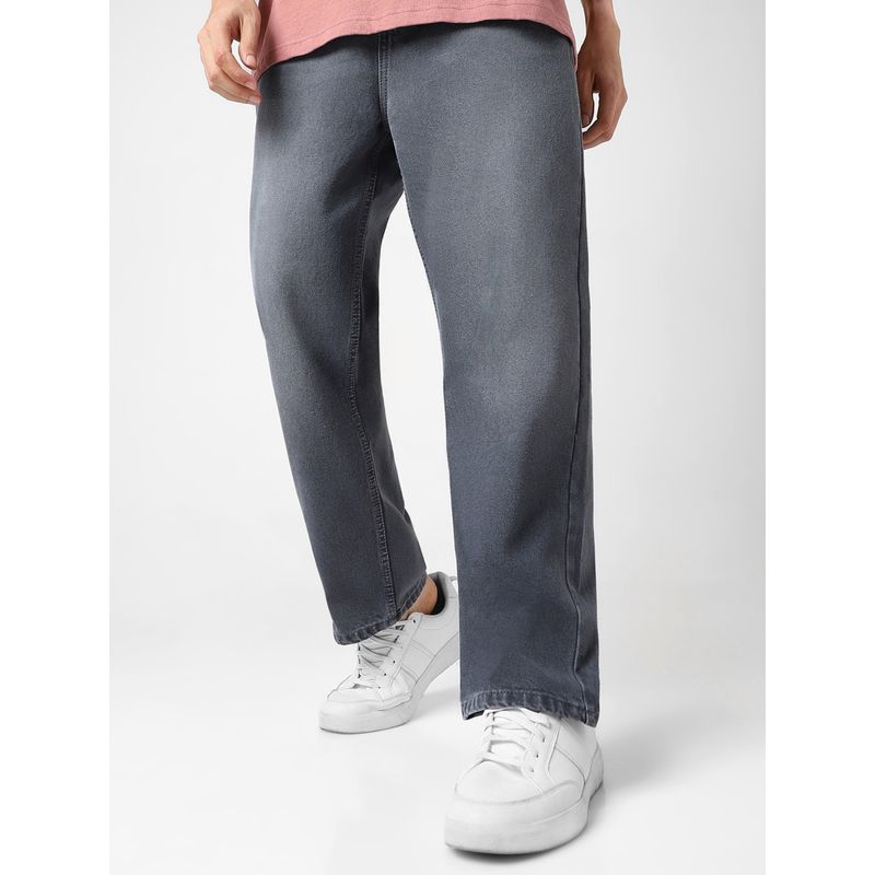 Urbano Fashion Men's Grey Loose Baggy Fit Washed Jeans Non-Stretchable (40)