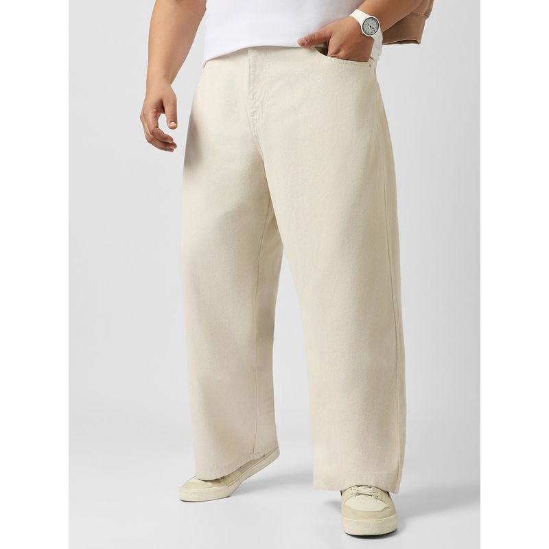 Urbano Plus Men's Off White Loose Baggy Fit Washed Jeans Non-Stretchable (42)