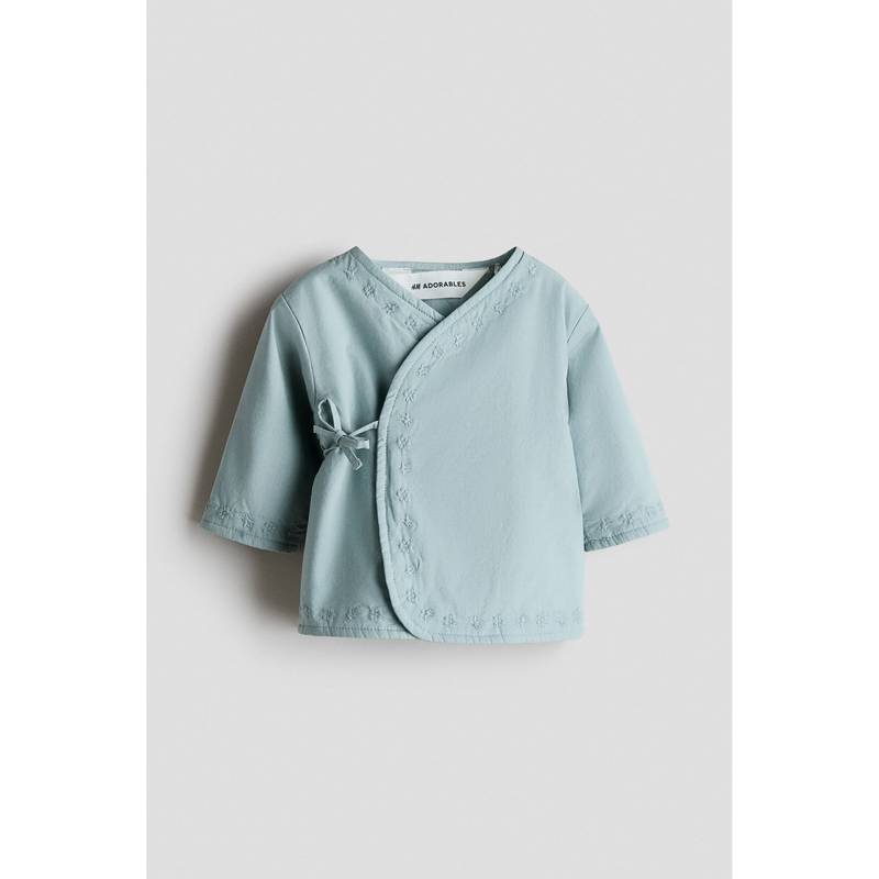 H&M Unisex Turquoise Embroidery-Detail Cotton Jacket (0-1 Months)