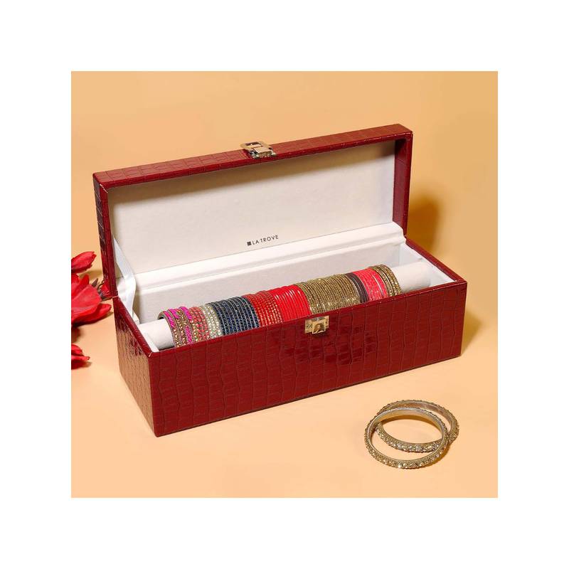 La Trove Maroon Leather 1 Rod Bangle, Churi, Kangan & Kada Jewellery