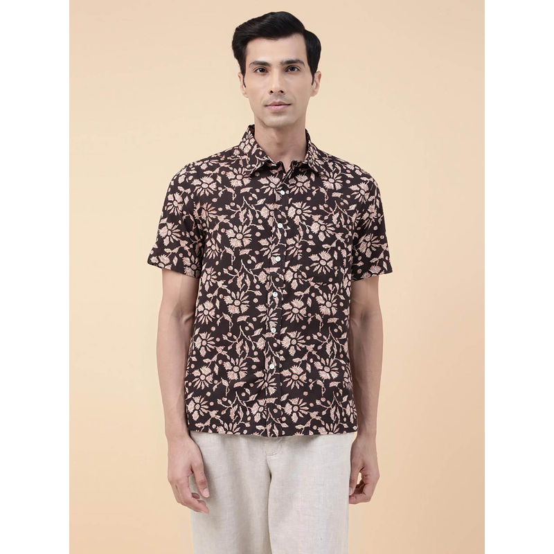 Fabindia Black Cotton Bagru Printed Regular Shirt (S)