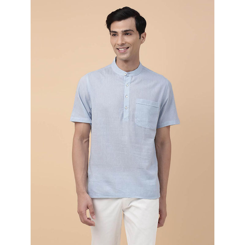 Fabindia Blue Cotton Straight Mid Placket Shirt (2XL)