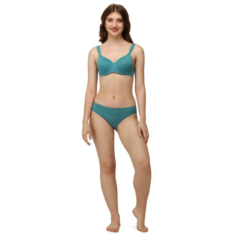 SOIE Women's Full coverage Sweetheart neckline padded wired bra with Medium coverage brief