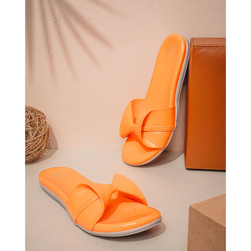 NR BY NIDHI RATHI Bow Design Round Toe Orange Flats (EURO 41)