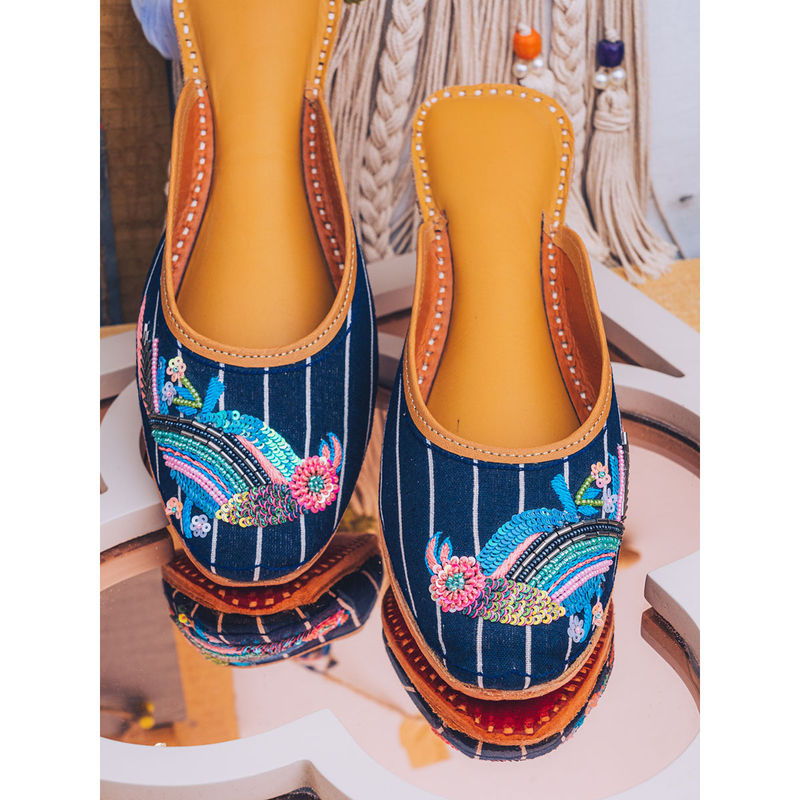 NR BY NIDHI RATHI Women Navy Blue Embellished Mules (EURO 37)