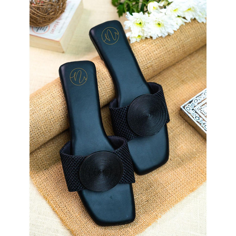 NR BY NIDHI RATHI Embellished Square Toe Black Flats (EURO 36)