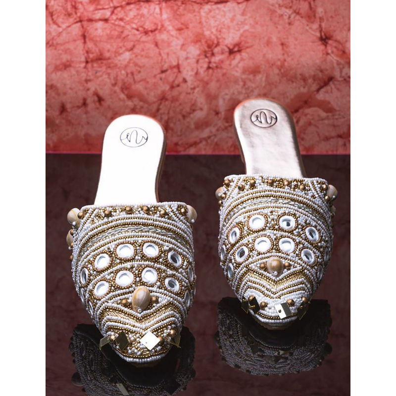 NR BY NIDHI RATHI Embellished Ethnic Gold Mules (EURO 36)
