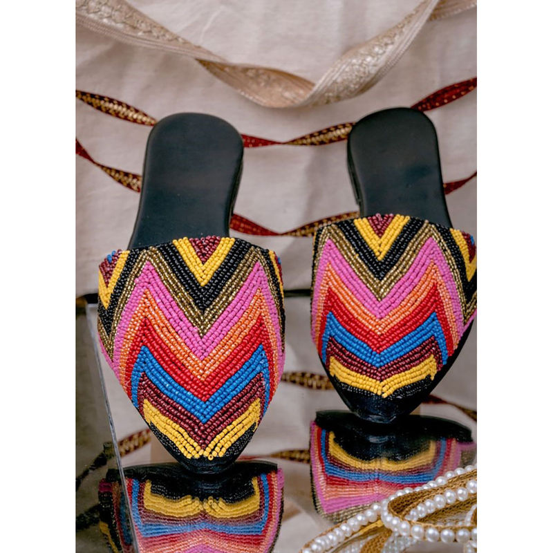 NR BY NIDHI RATHI Embellished Pointed Toe Multi-Color Mules (EURO 36)