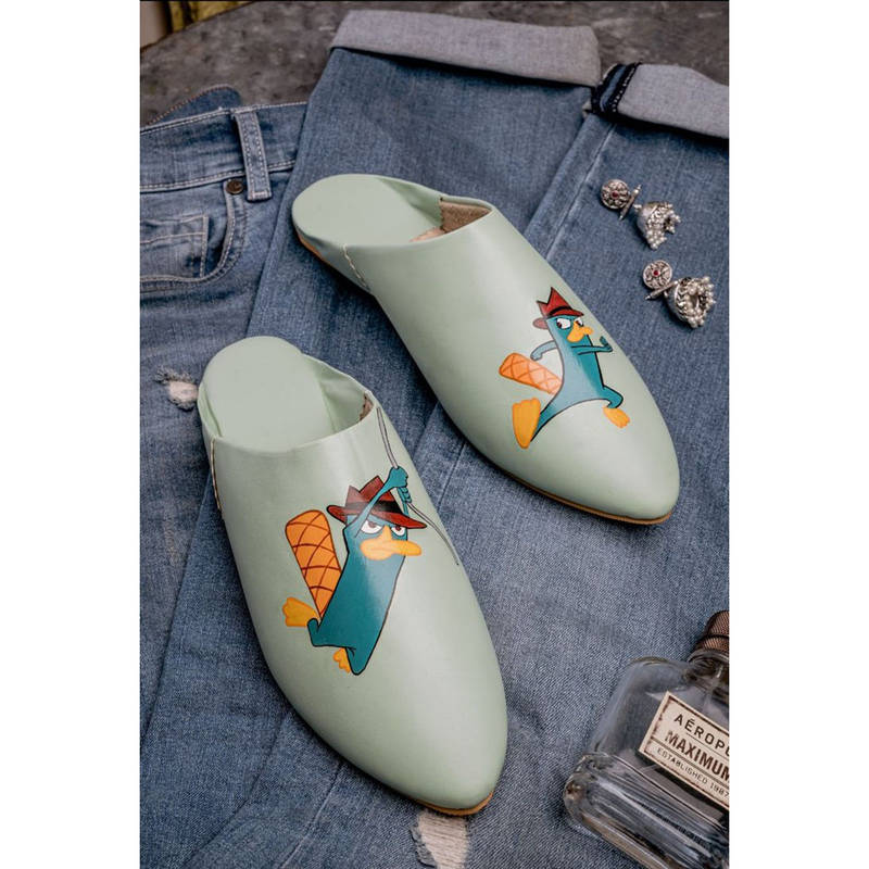 NR BY NIDHI RATHI Women Pointed Toe Printed Green Mules (EURO 38)