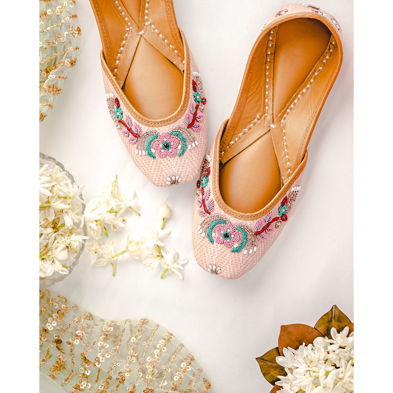 NR BY NIDHI RATHI Embellished Square Toe Ethnic Pink Juttis (EURO 37)