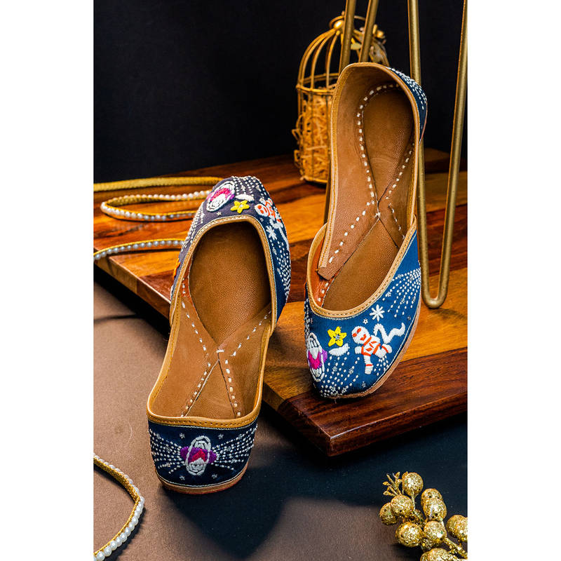 NR BY NIDHI RATHI Embellished Square Toe Ethnic Navy Blue Juttis (EURO 37)