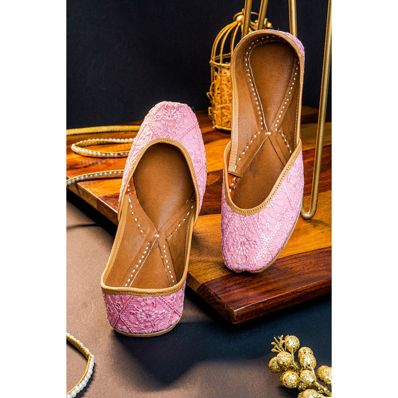 NR BY NIDHI RATHI Embellished Square Toe Ethnic Pink Juttis (EURO 36)