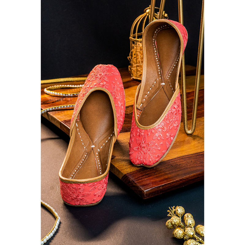 NR BY NIDHI RATHI Embellished Square Toe Ethnic Red Juttis (EURO 36)