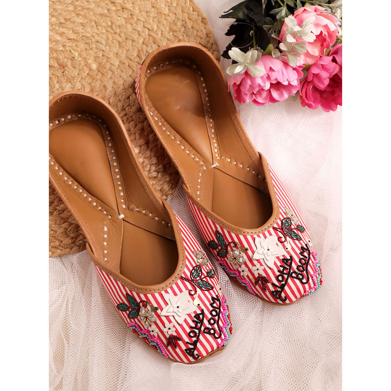 NR BY NIDHI RATHI Embellished Ethnic Pink Juttis (EURO 36)
