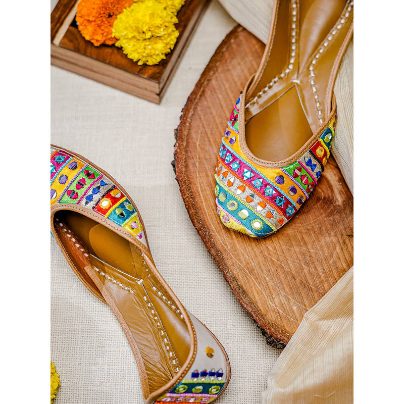 NR BY NIDHI RATHI Women Multi-Color Embellished Leather Ethnic Juttis (EURO 36)